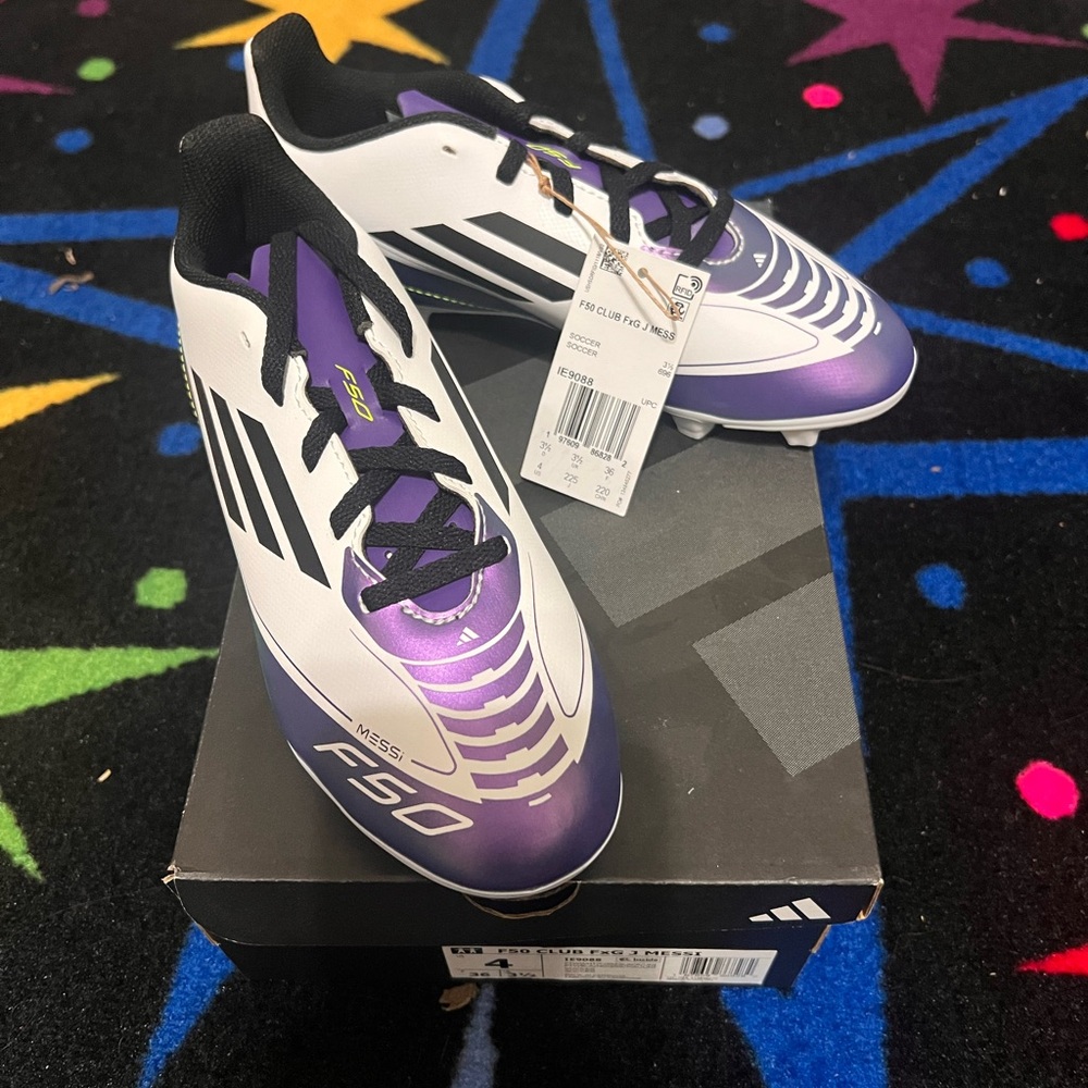 Adidas F50 Club FxG J Messi Soccer Shoes - Black and White